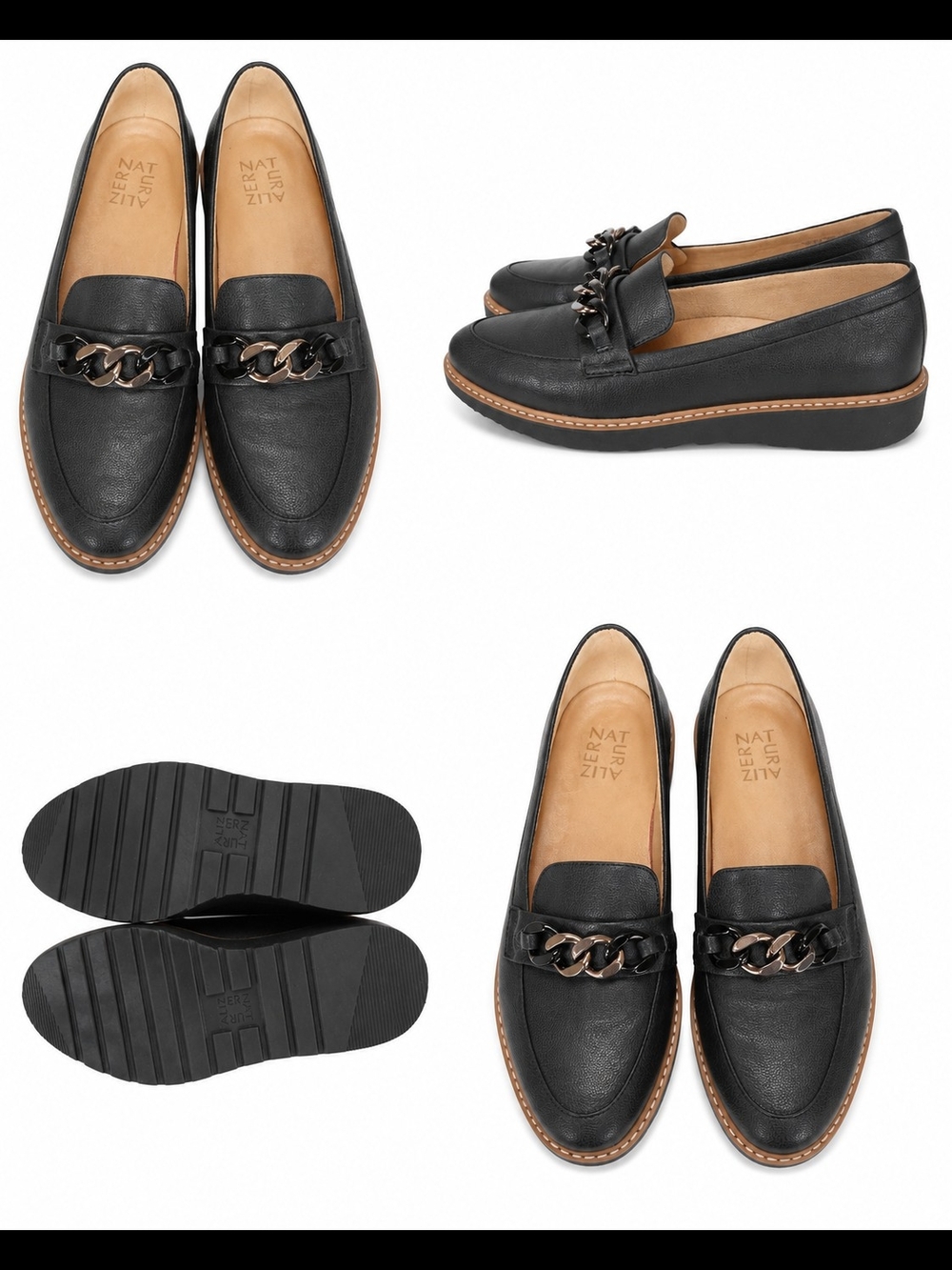 NWOT Naturalizer Black Leather Chain-Trim Platform Loafers - Picture 2 of 2